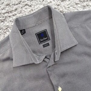 David Donahue Shirt Mens 18 (34/35) Gray Trim Button Up Long Sleeve Office